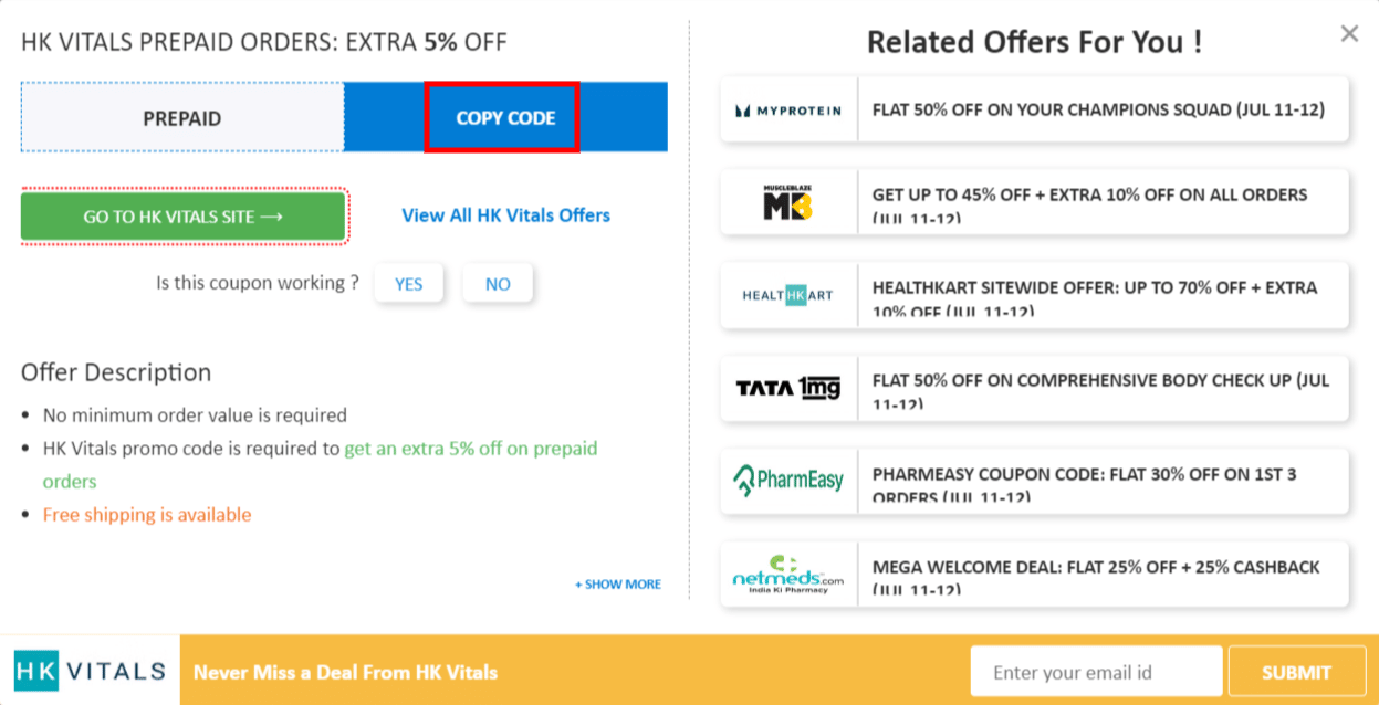 HK Vitals promo codes