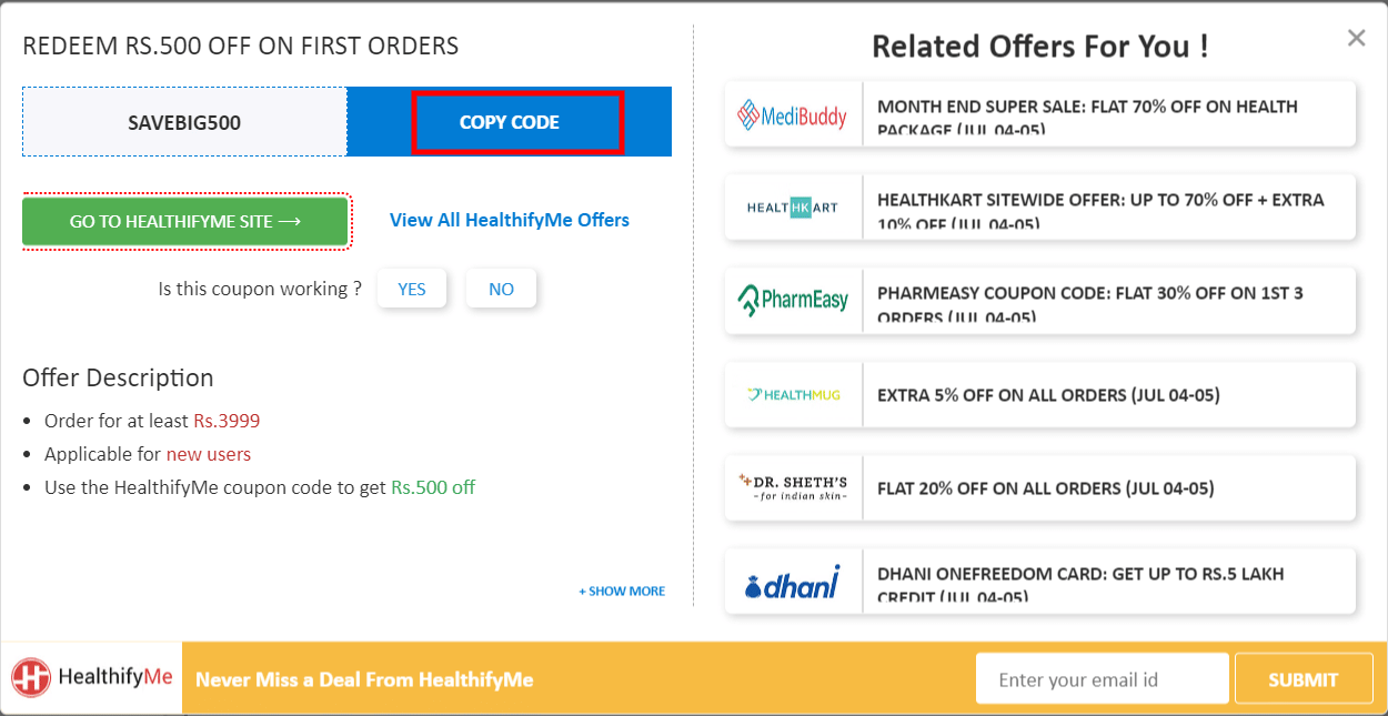 Healthifyme coupon codes