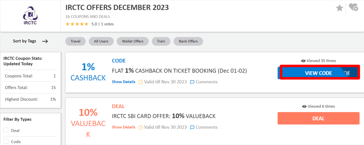 IRCTC Offers and Coupons Get Rs.100 Cashback Coupon Code June 2024