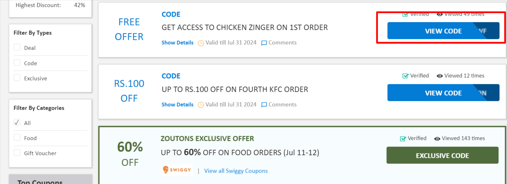 KFC Offers & Coupon Codes Flat Rs.100 Off October 2024