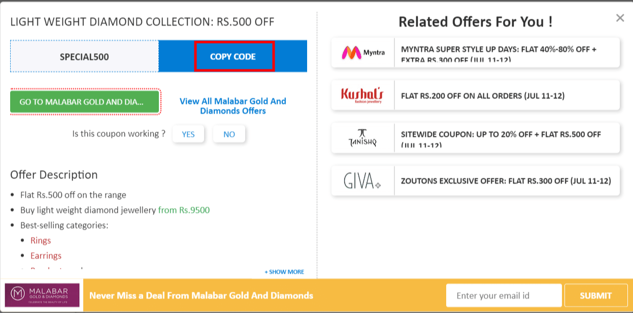 Malabar Gold & diamonds coupon codes