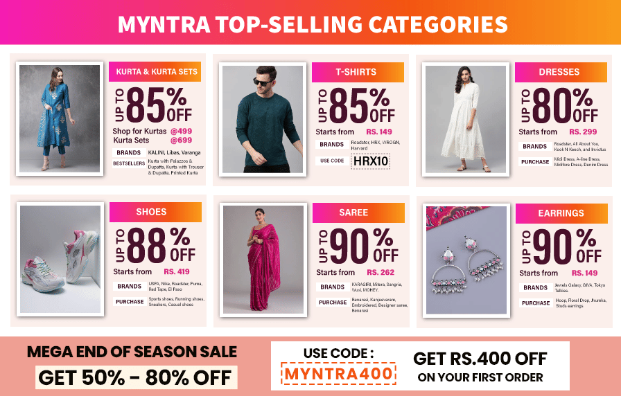 Myntra Coupons 80 + 10 Off Promo Codes July 2023