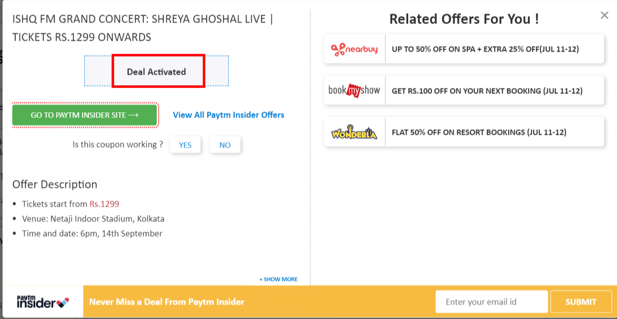 Paytm Insider offer code