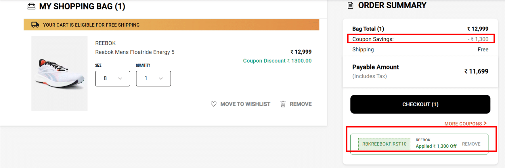 reebok promo code not working