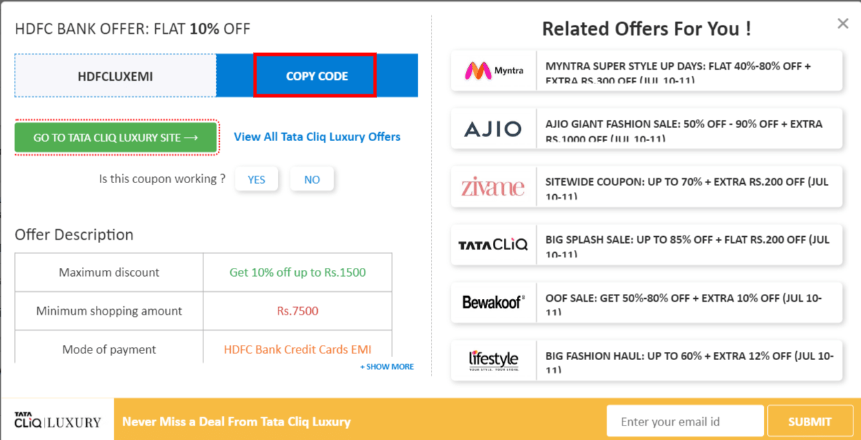 Tata Cliq Luxury Coupons & Offers Up to 80 + Extra 10 Off September 2024