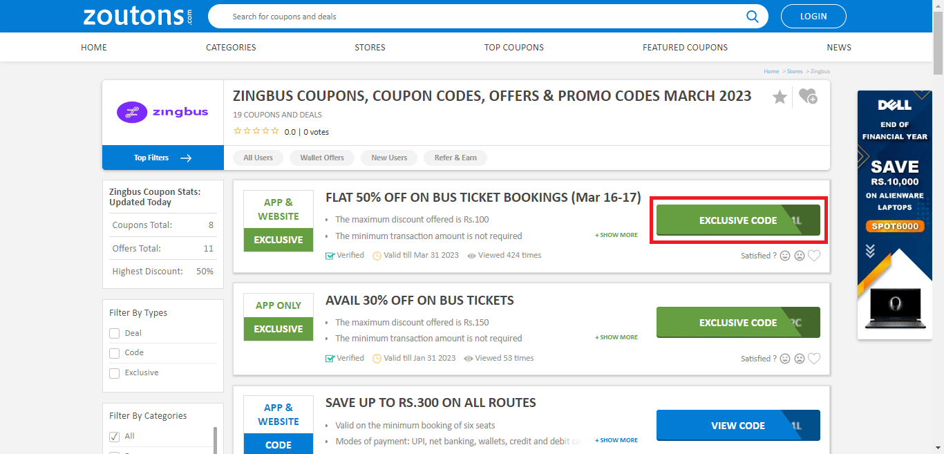 Zingbus Coupon Codes & Offers Flat 50 OFF October 2024