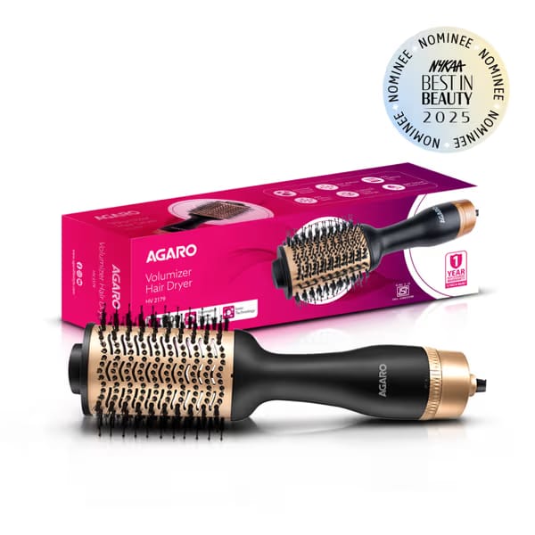 AGARO HV2179 1200W Volumizer Hair Dryer, 24K Gold Surface, Activated Charcoal Bristles Nykaa sale