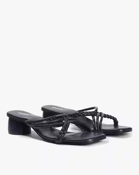 YOUSTA Women Braided Chunky-Heeled Sandals AJIO sale