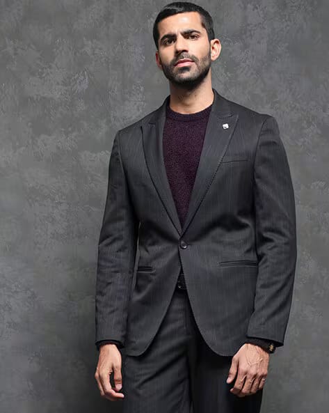 Rare Rabbit Men Striped Slim Fit Blazer & Trousers Set AJIO sale