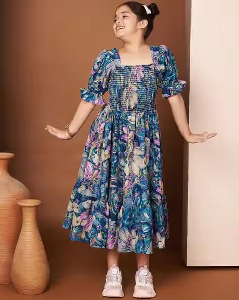 ZWERLON X AG Girls Floral Print Square-Neck Fit & Flare Dress AJIO sale