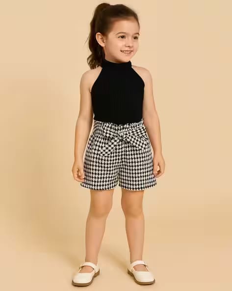 Ninas Girls Houndstooth Print Shorts & Top Set AJIO sale