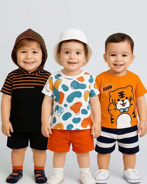 Lofn Boys Pack of 3 Printed Shorts & T-Shirts Set AJIO sale