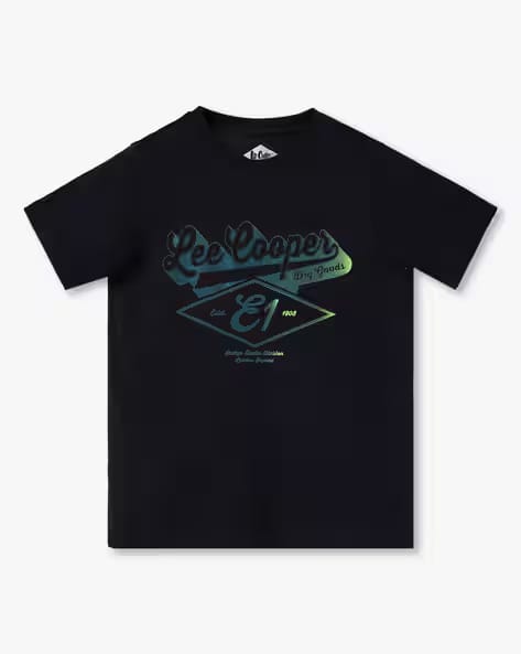 Lee Cooper Boys Brand Print Regular Fit Cotton Round-Neck T-Shirt AJIO sale