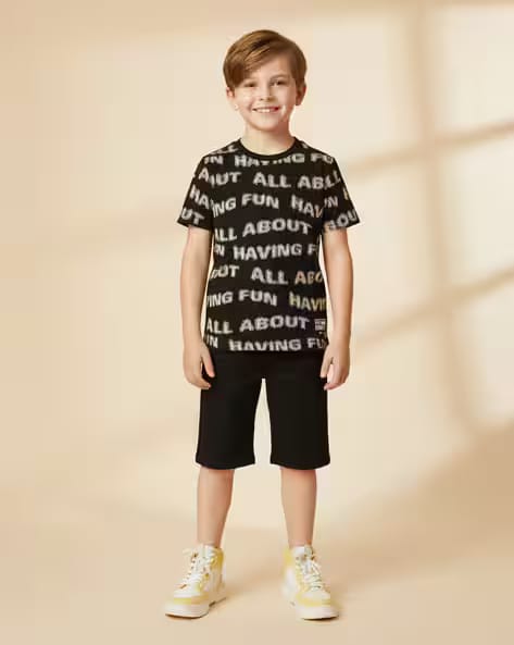 YOUSTA Boys Typographic Print Regular Fit Round-Neck T-Shirt AJIO sale