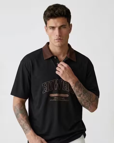 NEONOMAD Men Typographic Print Regular Fit Polo T-Shirt AJIO sale