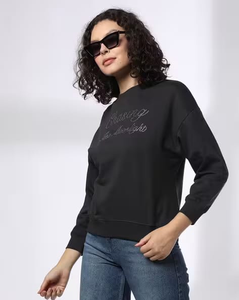DNMX Women Embellished Relaxed Fit Crew-Neck Sweatshirt AJIO sale