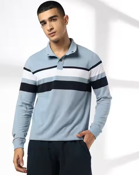 Teamspirit Men Striped Buttoned Raise-Neck Regular Fit Sweatshirt AJIO sale