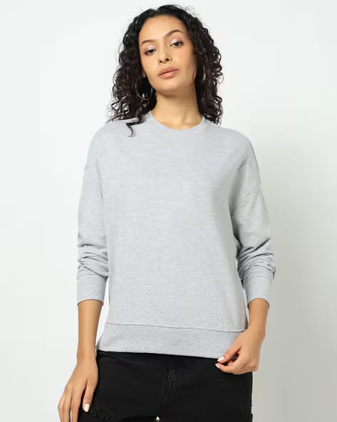YOUSTA Women Heathered Regular Fit Crew-Neck Sweatshirt AJIO sale