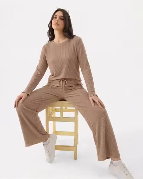 Buda Jeans Co Women Ribbed Top & Pyjamas Nightwear Set AJIO sale