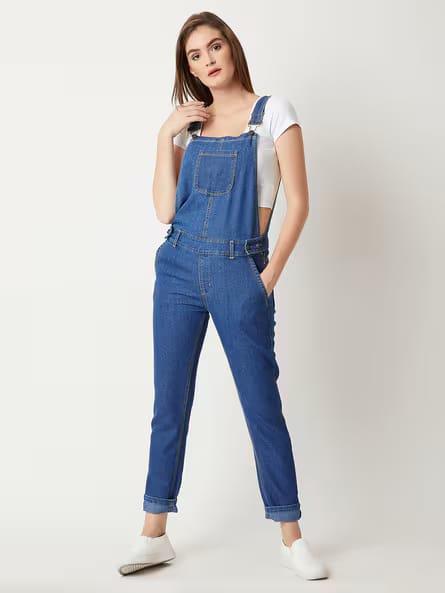 MISS CHASE Denim Dungarees with Insert Pockets AJIO sale