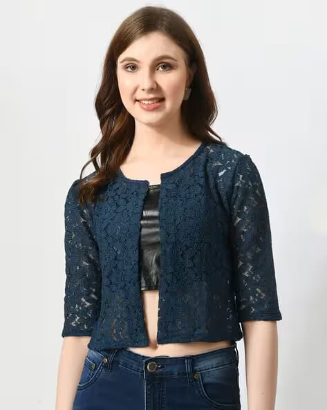 Rayware Women Lace Front-Open Shrug with Bracelet Sleeves AJIO sale