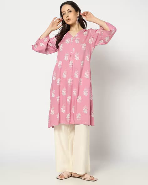 YOUSTA Women Floral Print Straight Kurta with Insert Pocket AJIO sale