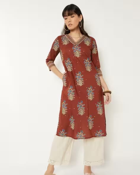 MAX Women Floral Print Straight Kurta AJIO sale