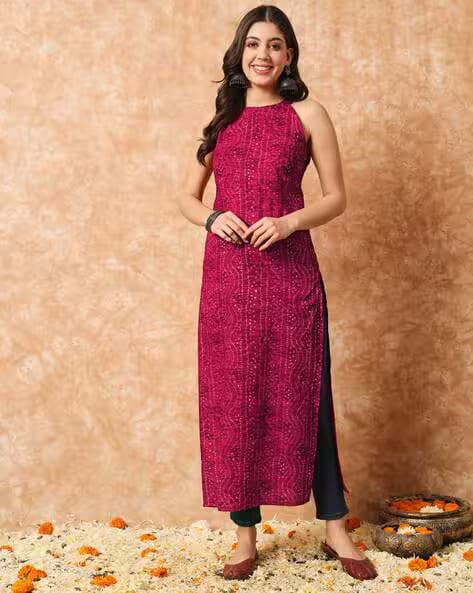 MEERANSHI Women Bandhani Print Straight Kurta AJIO sale