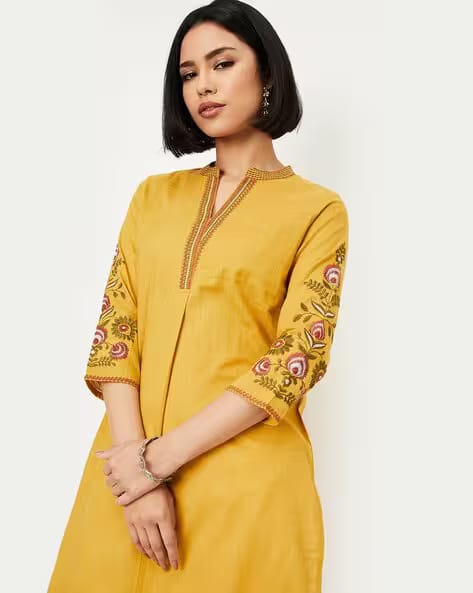MAX Women Embroidered Straight Kurta AJIO sale