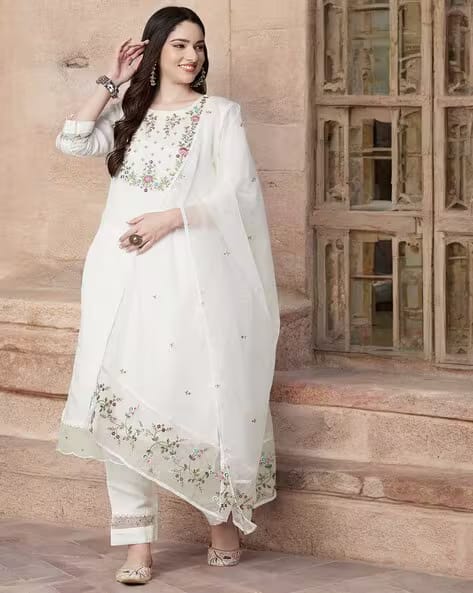 18INDIA Women Embroidered Straight Kurta Set AJIO sale