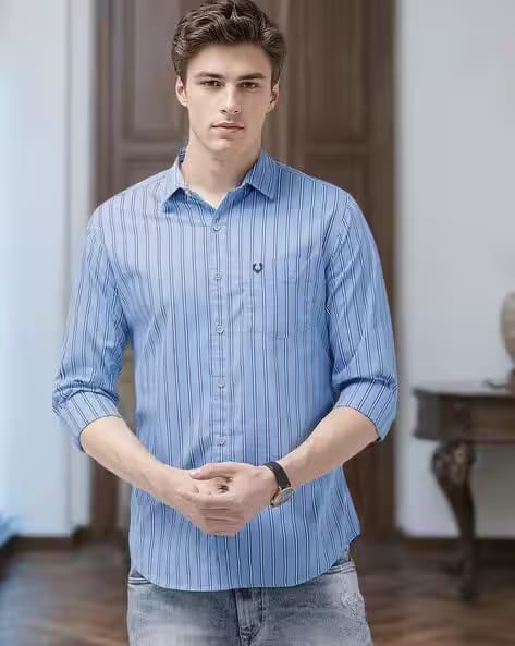 The Indian Garage Co Men Striped Slim Fit Shirt with Patch Pocket AJIO sale