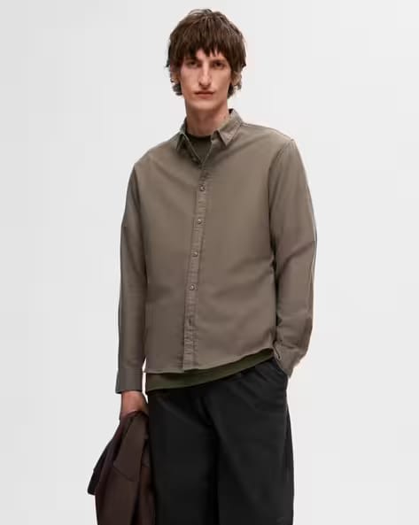 SELECTED Men Slim Fit Shirt with Cuffed Sleeves AJIO sale