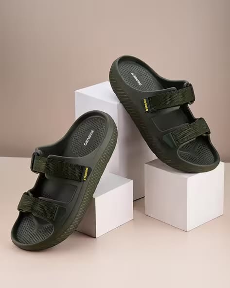 KOBURG Men Round-Toe Double Velcro Strap Slides AJIO sale