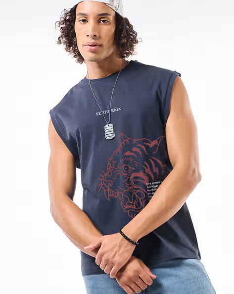 BEWAKOOF Men Graphic Print Boxy Fit Vest AJIO sale