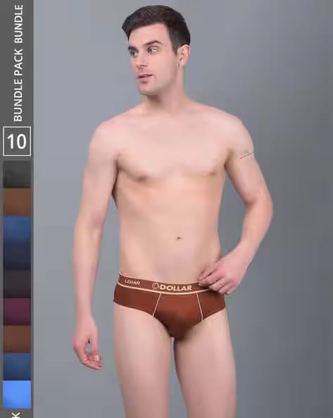 DOLLAR LEHAR Men Pack of 10 Mid-Rise Briefs with Elasticated Waist AJIO sale