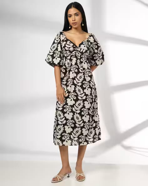 FIG Women Floral Print A-Line Dress AJIO sale