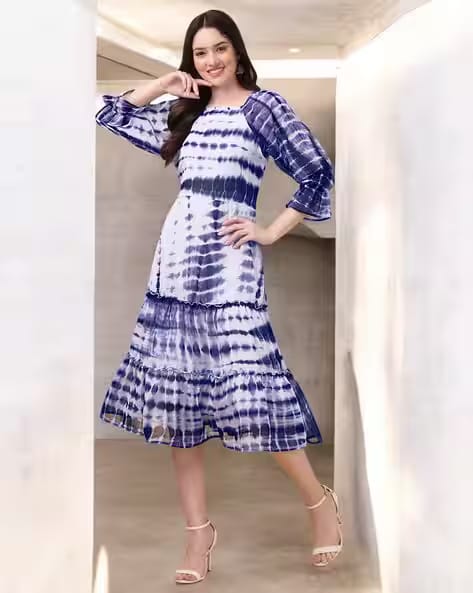 GUFRINA Women Square Neck Midi Tie and Dye Dress AJIO sale