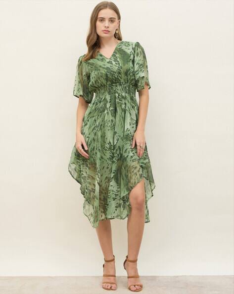 Styli Women Abstract V-Neck A-Line Midi Dresses AJIO sale
