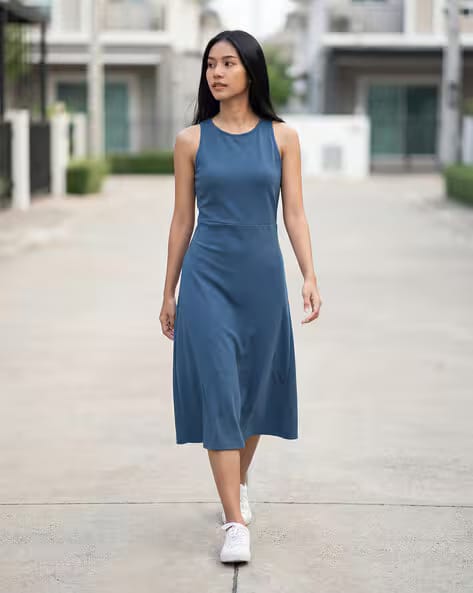 SELVIA Women Sleeveless Round Neck Midi Dress AJIO sale
