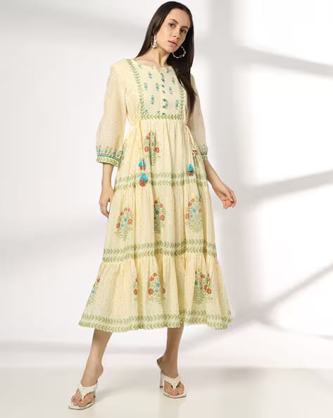 FUSION Women Floral Print Tiered Dress AJIO sale