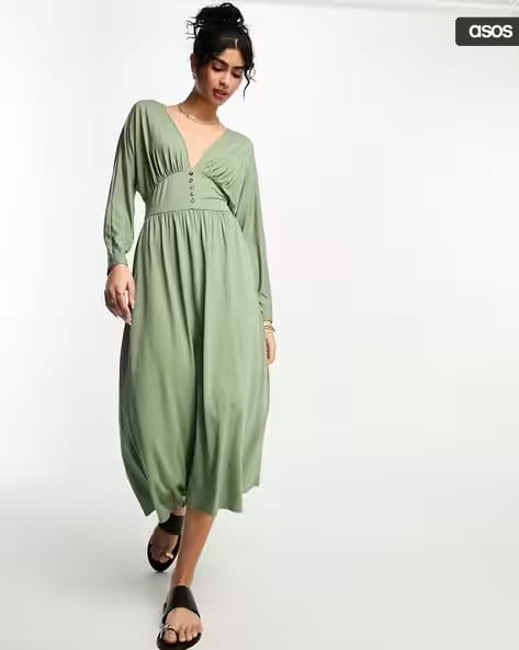 ASOS DESIGN Women V-Neck Midi A-Line Dress AJIO sale