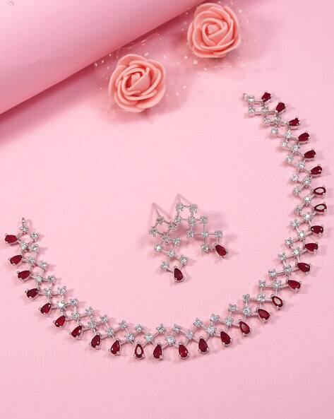 Joy of Jewels Women Stone-Studded Necklace & Earrings Set AJIO sale
