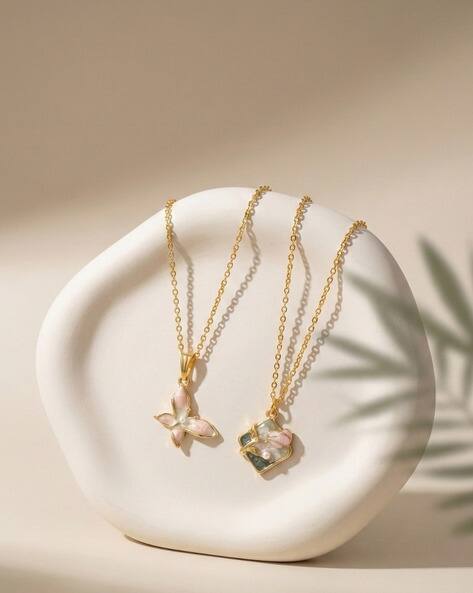 BRANDSOON Women Set of 2 Gold-Plated Chains with Pendants AJIO sale