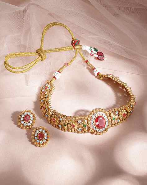 Rubans Women Stone-Studded Necklace & Earrings Set AJIO sale