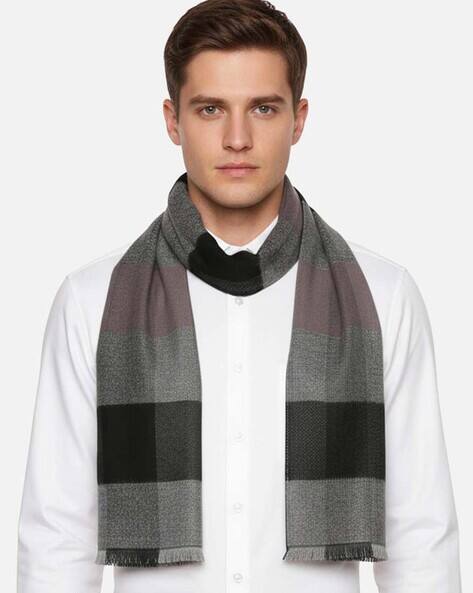 VAN HEUSEN Men Knitted Muffler with Fringed Hem AJIO sale