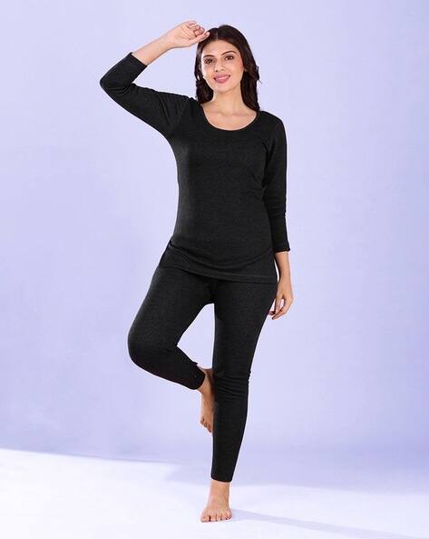 LUX INFERNO Women Warm Combed Cotton Heathered Round-Neck Thermal Set AJIO sale