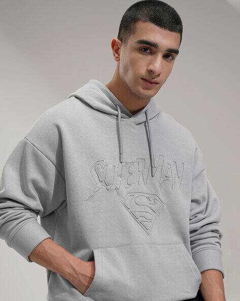 Highlander Superman - Men Grey Oversized Drop Shoulder Hooded Sweatshirt AJIO sale