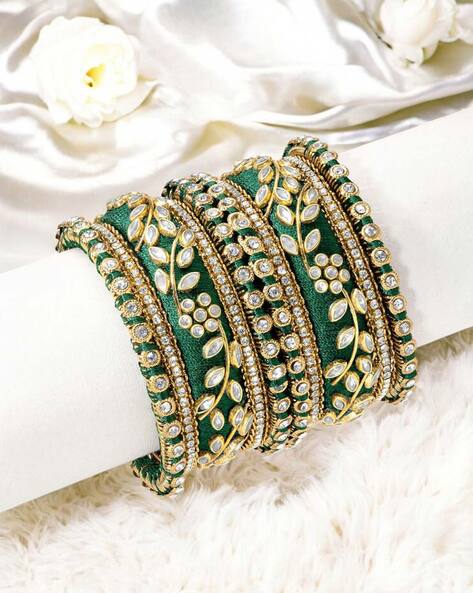 Oomph Women Set of 10 Thread & Kundan-Studded Bangles AJIO sale