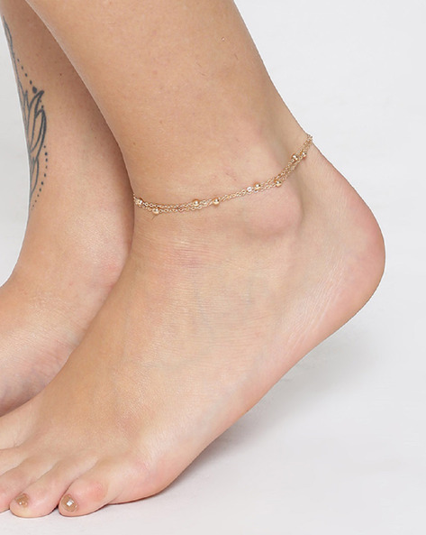 Oomph ASN7-Gold Beads Layered Anklets AJIO sale