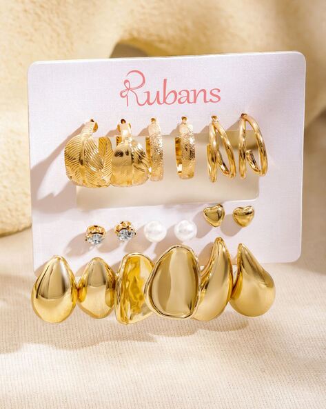 Rubans Pack of 9 Women Stone-Studded Earrings AJIO sale